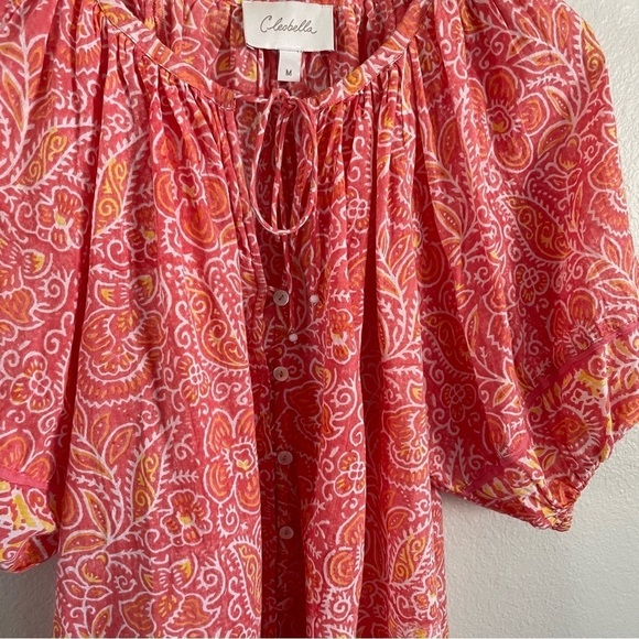 Cleobella Layla Organic Cotton Blouse in Blossom Block Print Orange Size Medium - Picture 7 of 14